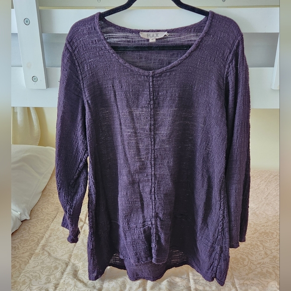 Flax Tops - flax linen cotton gauze oversized tunic eggplant natural minimalist long Slv S
